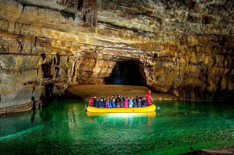 Boat on the first lake in Križna Cave